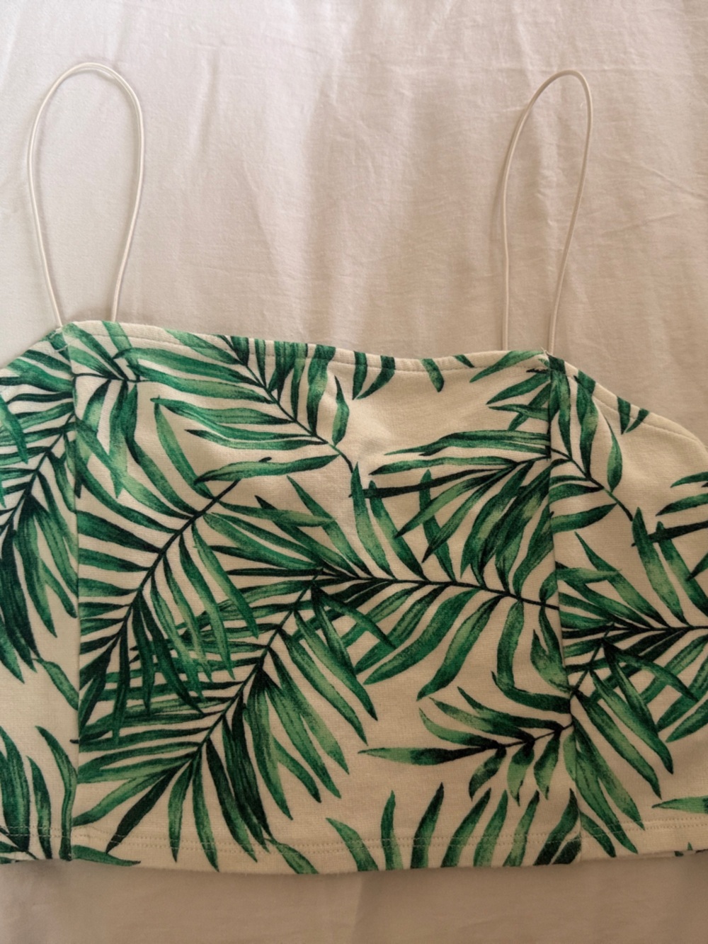 Green Palm Leaf Print Strapless Top